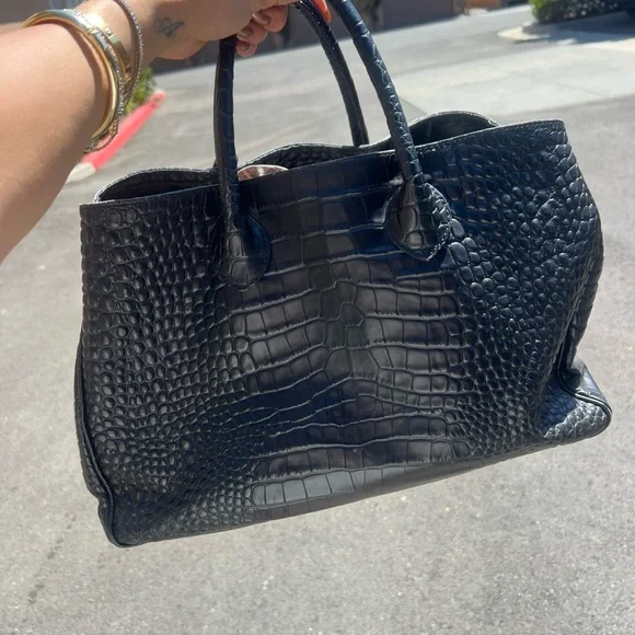Mark & Graham Black Crocodile-Embossed Tote - Picture 1 of 4